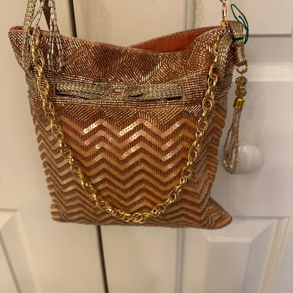 Metallic Zigzag Sequin Shoulder Bag